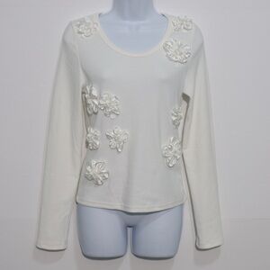 Lizette Collection Elegant Cotton White Floral Women's Top